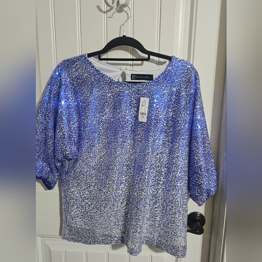 New York & Company Ombre Sequin Dolman Top